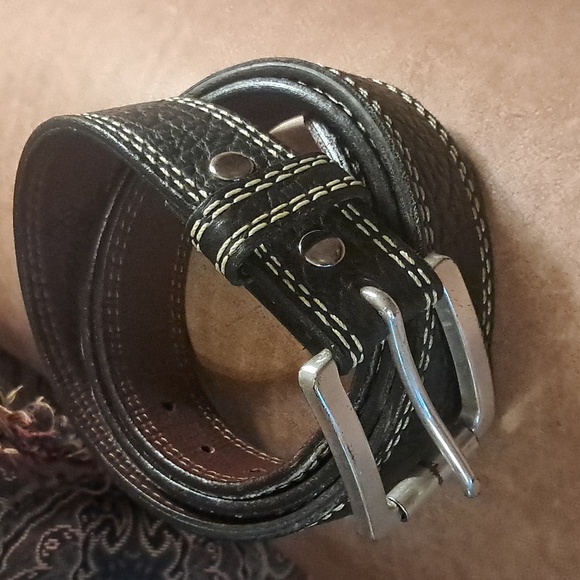 Lejon Men's Bison Leather Black Belt Made In America Sz 48 Western Cowboy Rustic - Picture 4 of 9